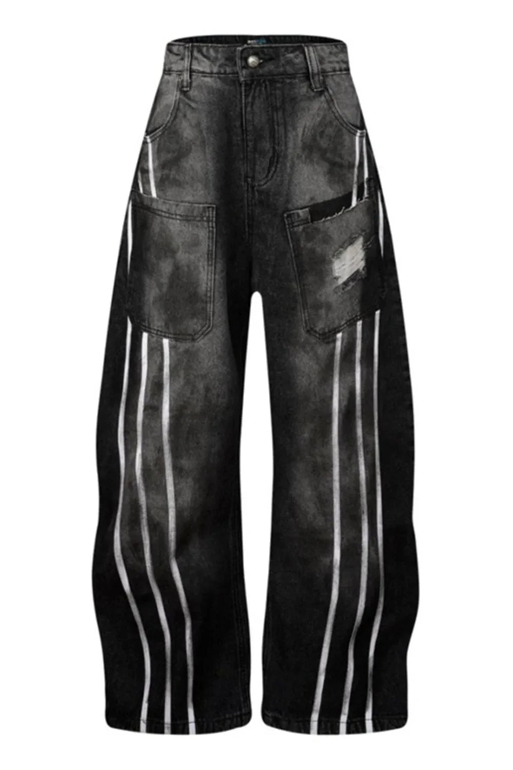 Men's Distressed Striped Wide Leg Jeans Nostalgic Black / M