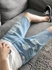 Men's Distressed Wash Denim Shorts