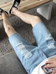 Men's Distressed Wash Denim Shorts