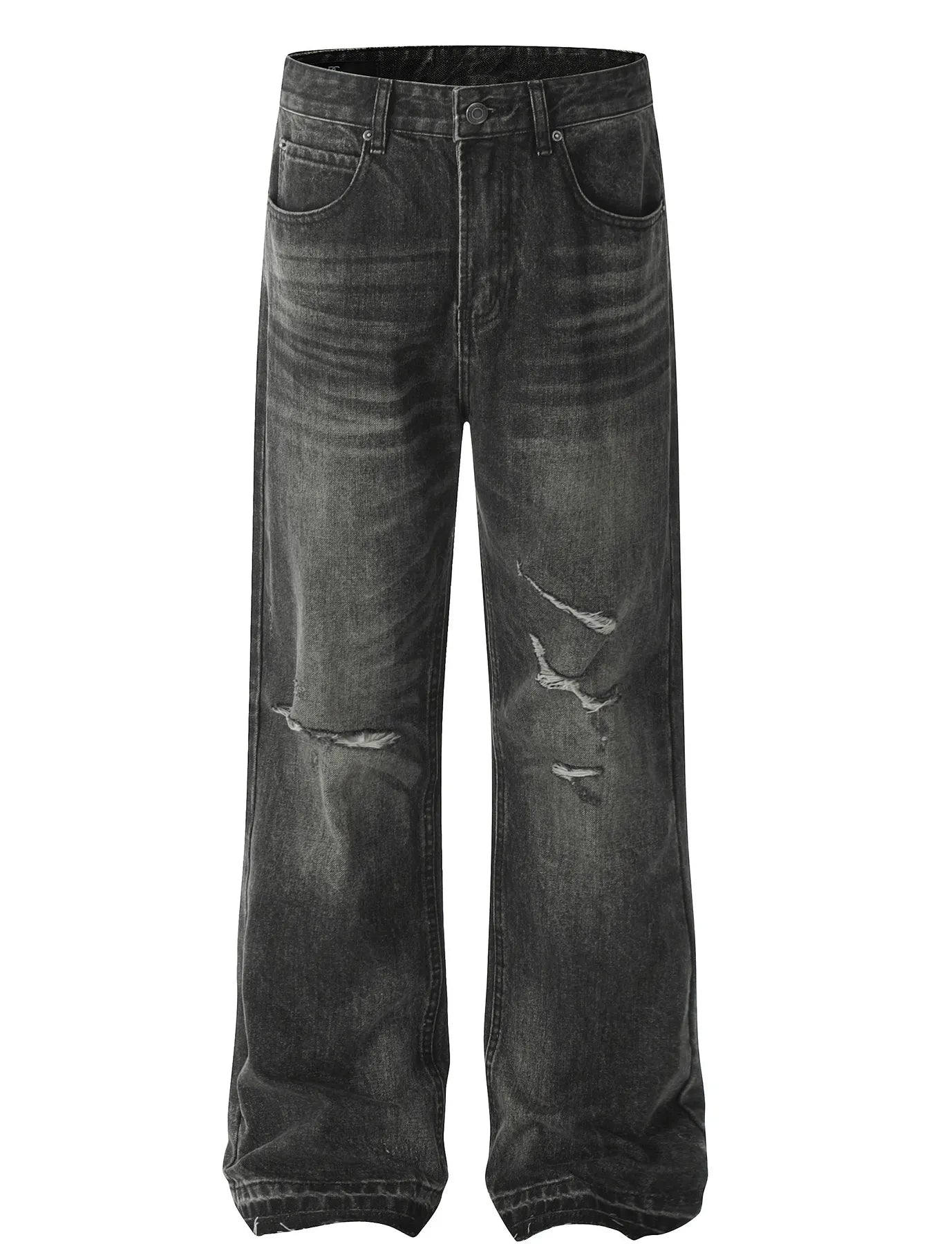 Men's Distressed Washed Straight Jeans Black / S