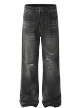 Men's Distressed Washed Straight Jeans Black / S