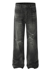 Men's Distressed Washed Straight Jeans Black / S