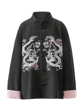 Men's Dragon Chinese Style Button Up Shirt Black / S