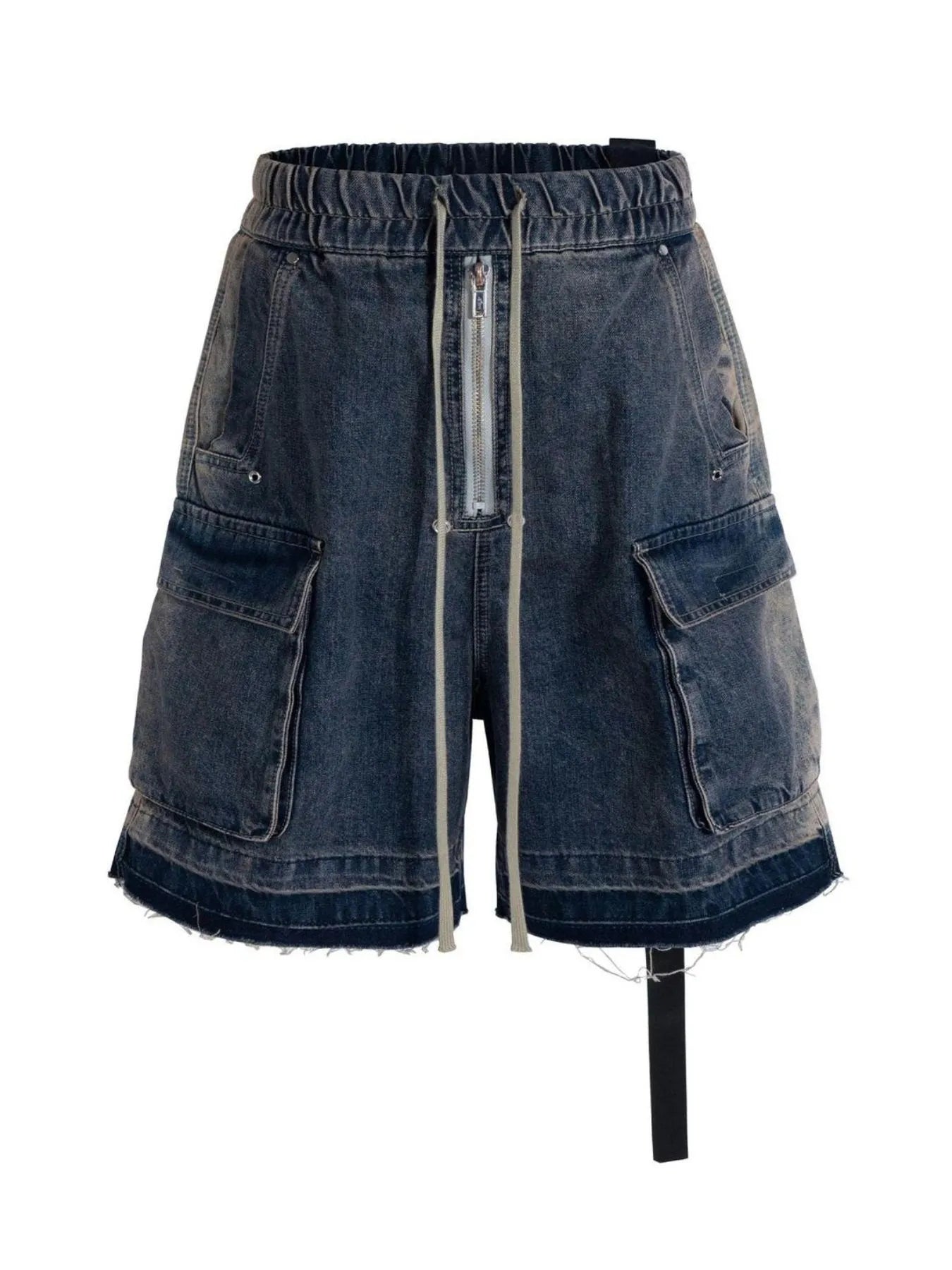 Men's Drawstring Cargo Denim Shorts with Zipper Detail