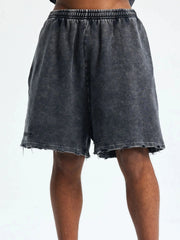 Men's Drawstring Pocketed Shorts Wax Dyed Black / S