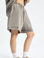 Men's Drawstring Pocketed Shorts Wax Dyed Gray Green / S