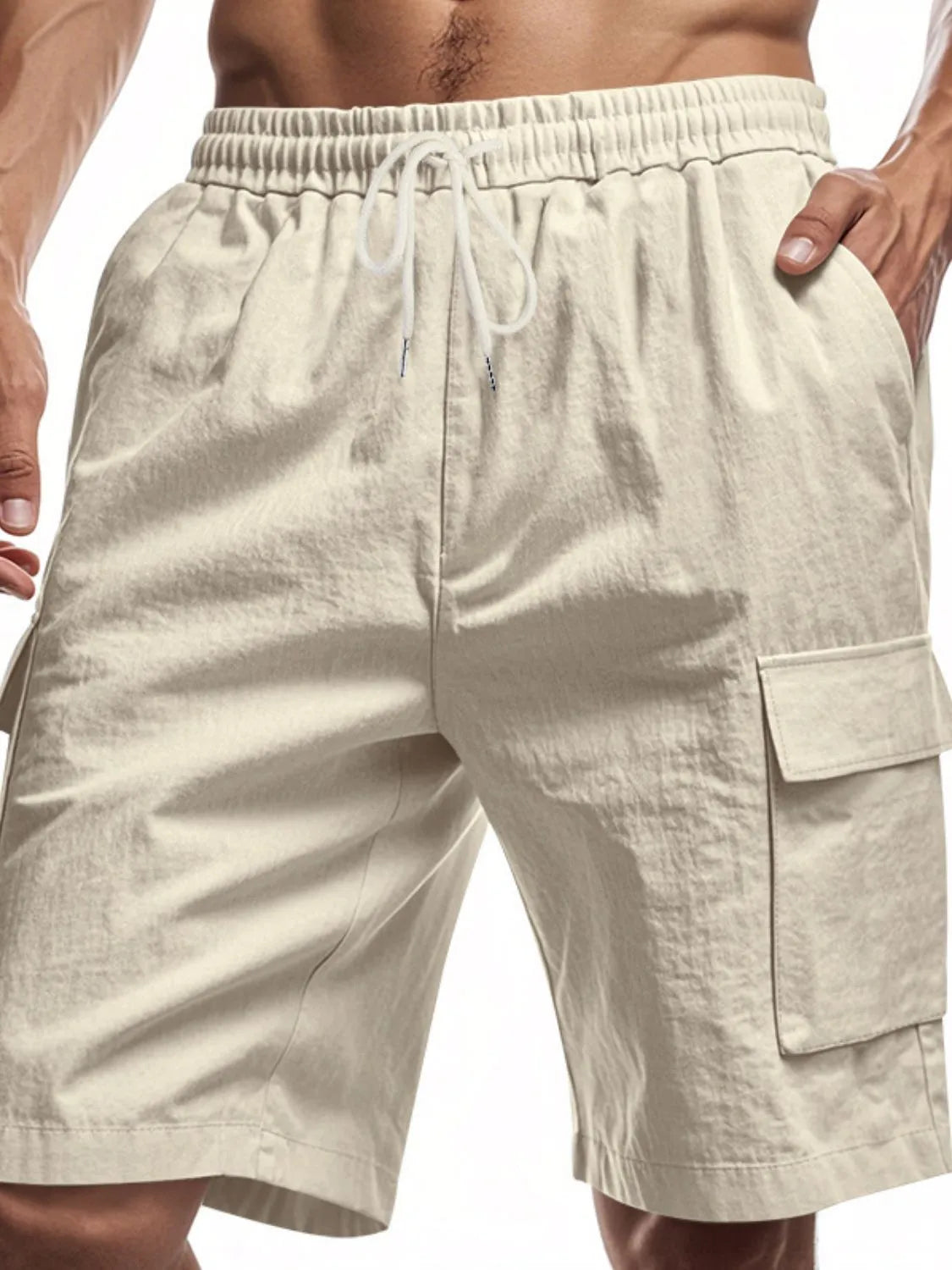 Men's Drawstring Shorts with Pockets Beige / S