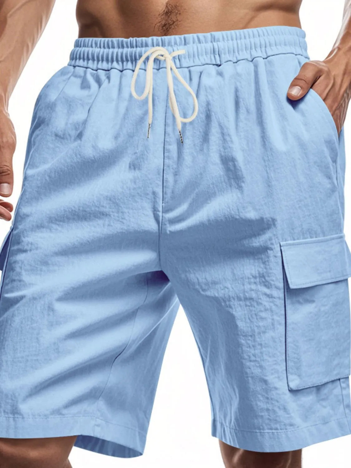 Men's Drawstring Shorts with Pockets Light Blue / S
