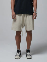 Men's Drawstring Waffle Shorts with Pockets Beige / S