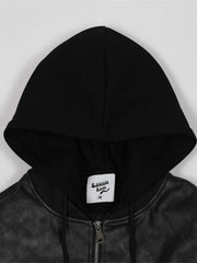 Men's Drawstring Washed Zip Up Hooded Jacket