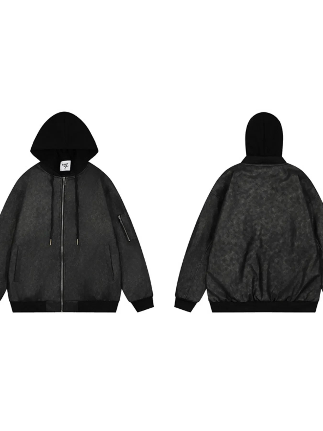 Men's Drawstring Washed Zip Up Hooded Jacket