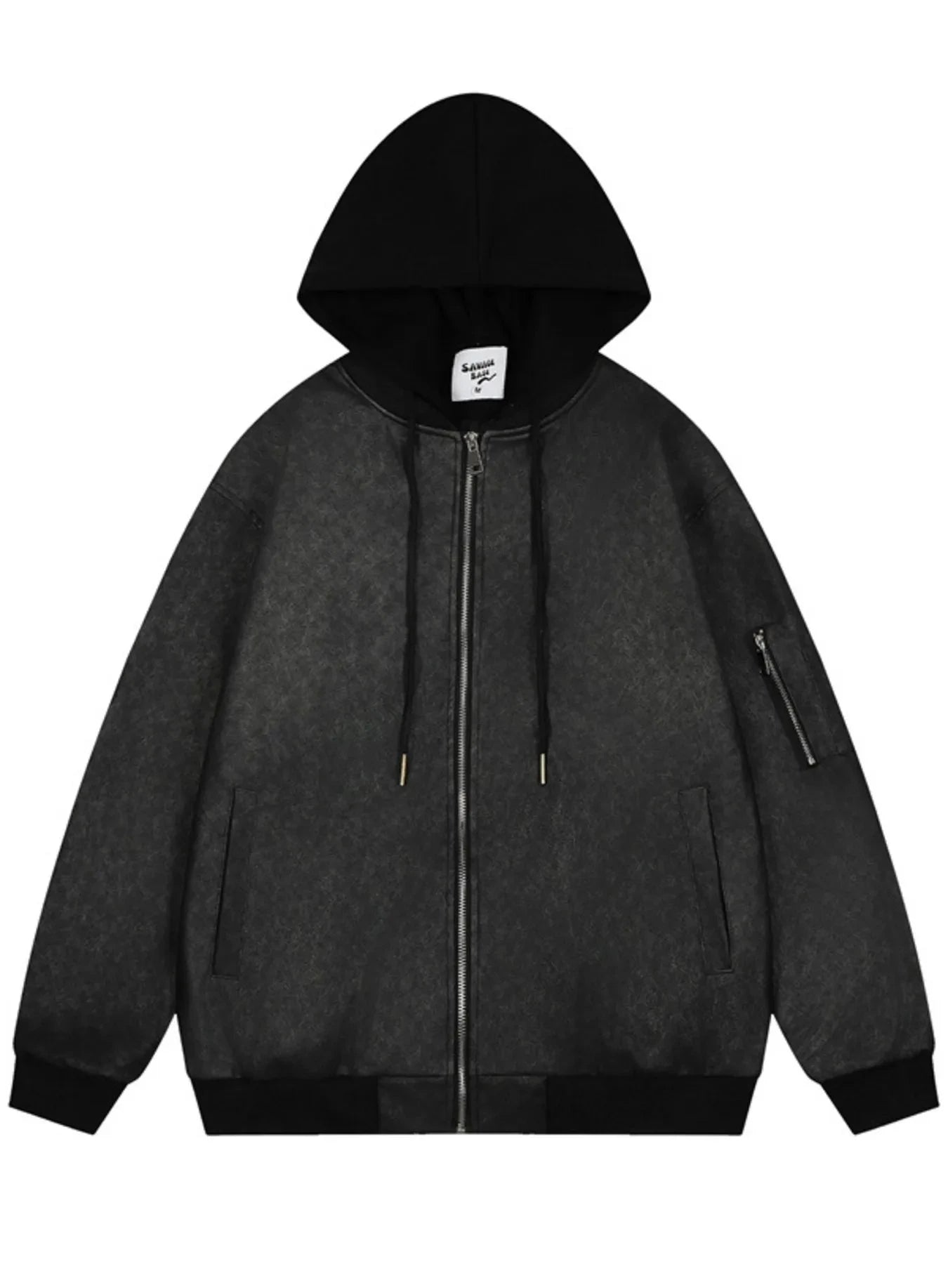 Men's Drawstring Washed Zip Up Hooded Jacket Grey / M