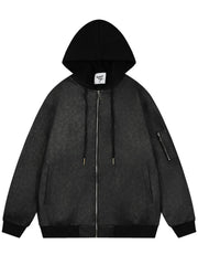 Men's Drawstring Washed Zip Up Hooded Jacket Grey / M