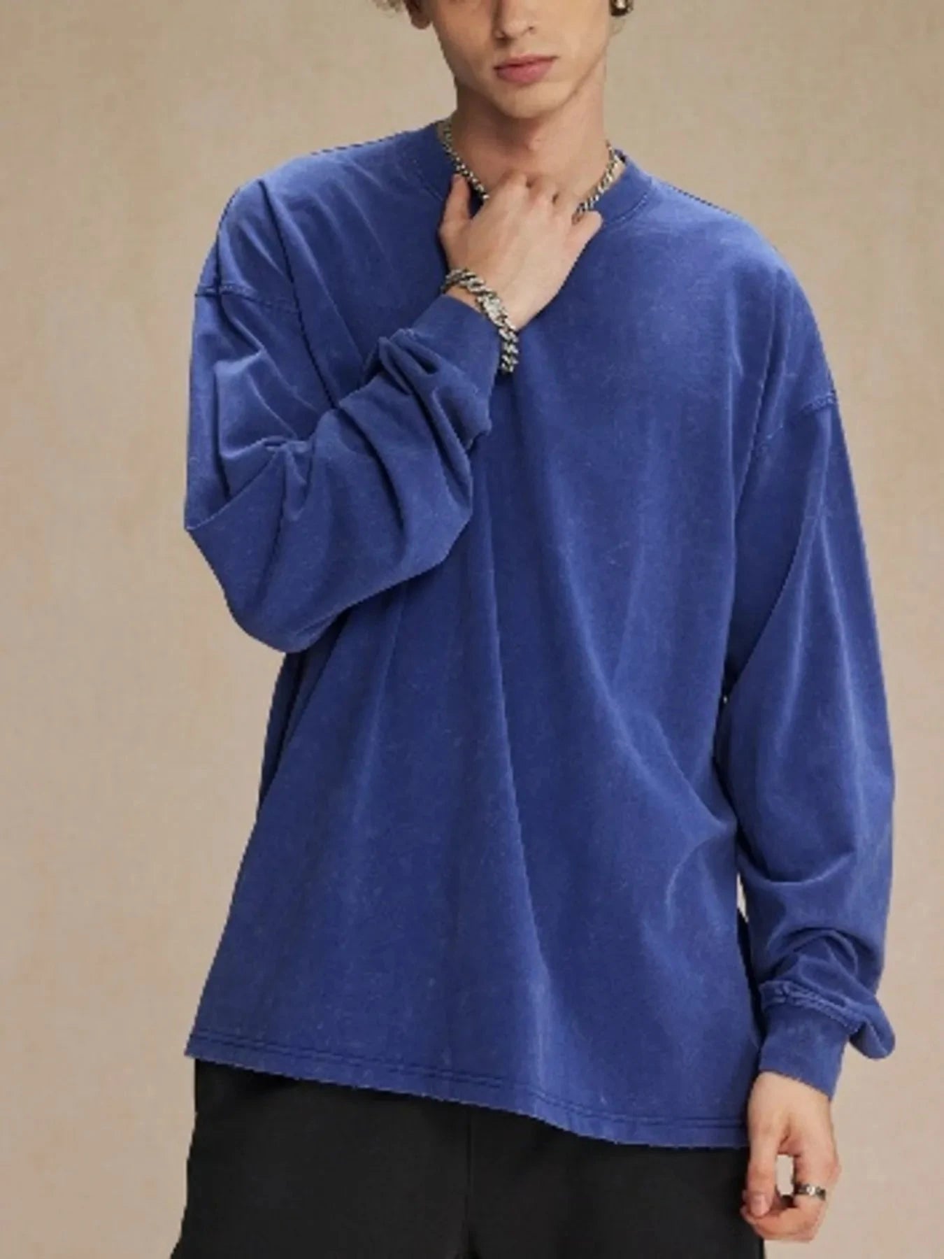 Men's Drop Shoulder Long Sleeve T-Shirt Royal Blue / S