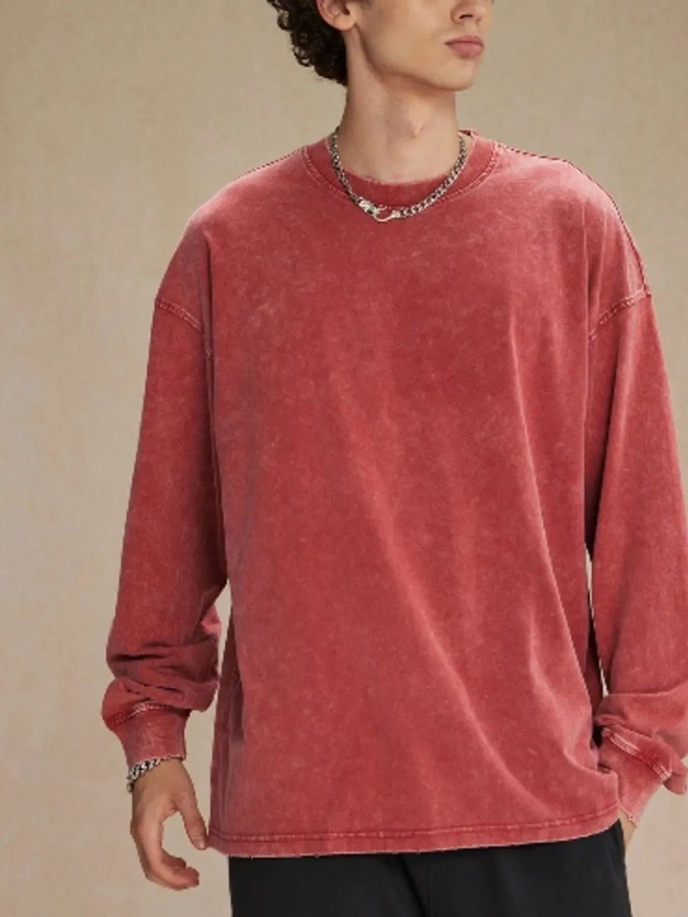 Men's Drop Shoulder Long Sleeve T-Shirt Rust / S