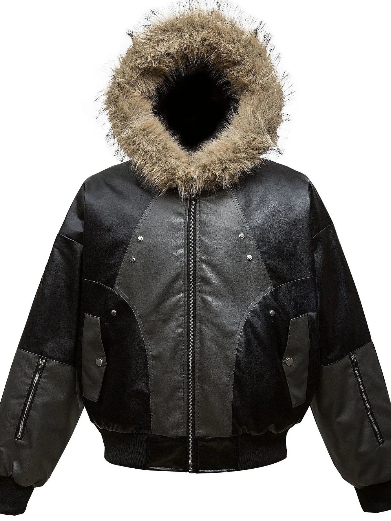 Men's Faux Fur Hooded Contrast Bomber Jacket Black / M