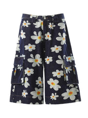 Men's Floral Print Denim Cargo Shorts