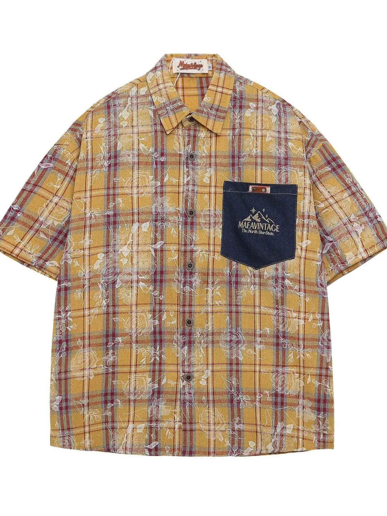 Men's Floral Print Short Sleeve Shirt Yellow / M