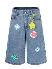 Men's Flower Patch Denim Shorts Nostalgic Light Blue / S