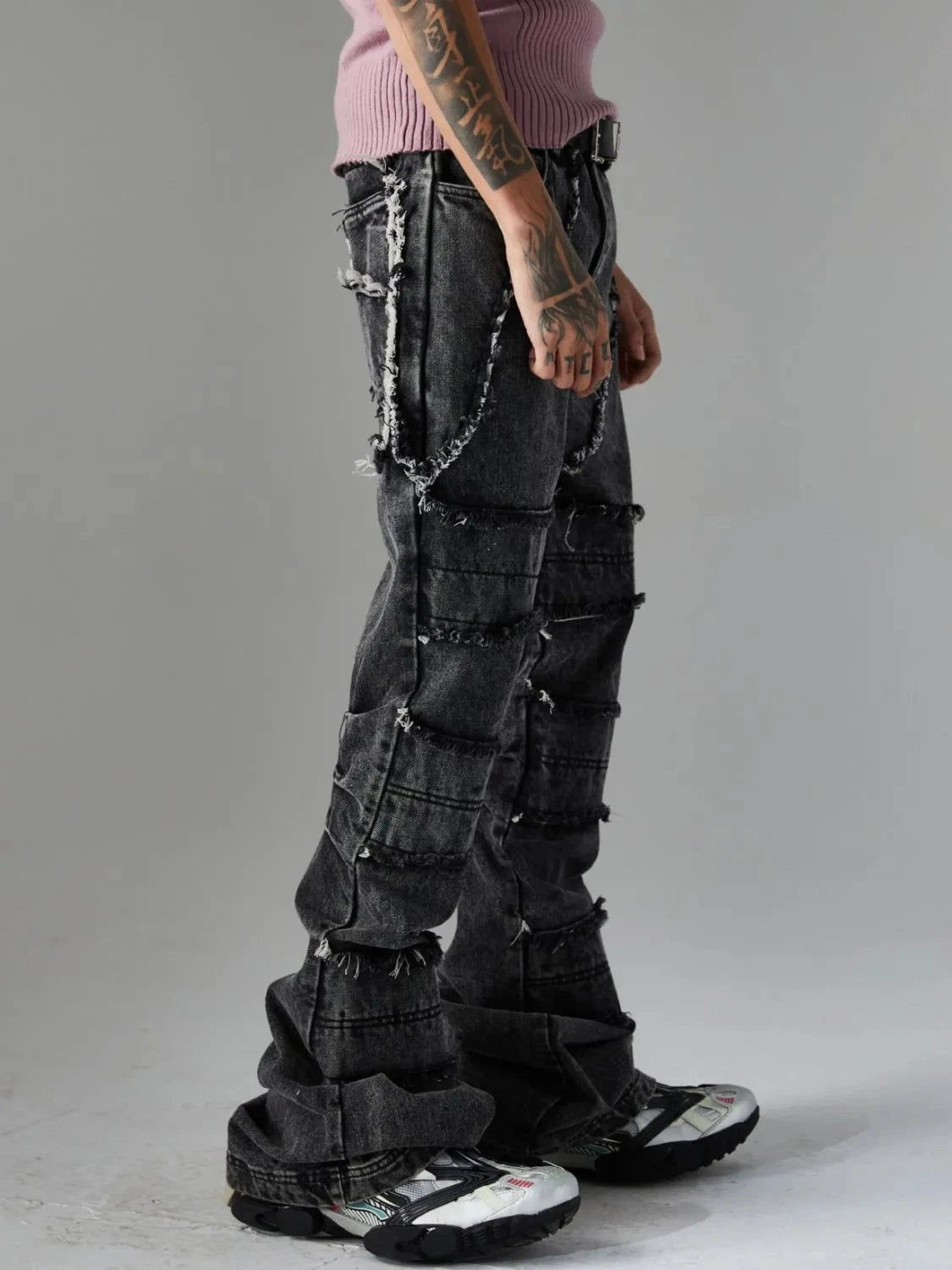 Men's Frayed Hem Jeans with Pockets