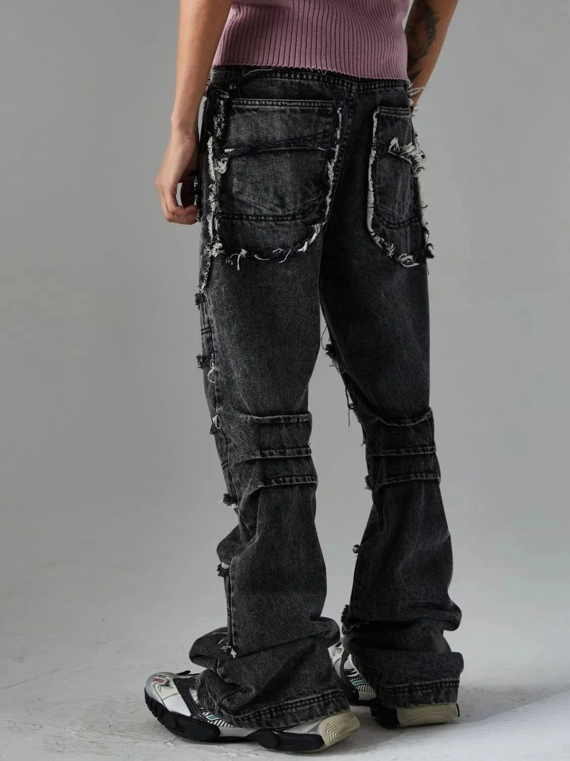 Men's Frayed Hem Jeans with Pockets