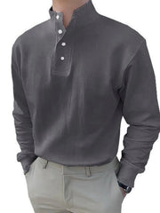 Men's Full Size Button Detail Long Sleeve Blouse Plus Size Dark Gray / S