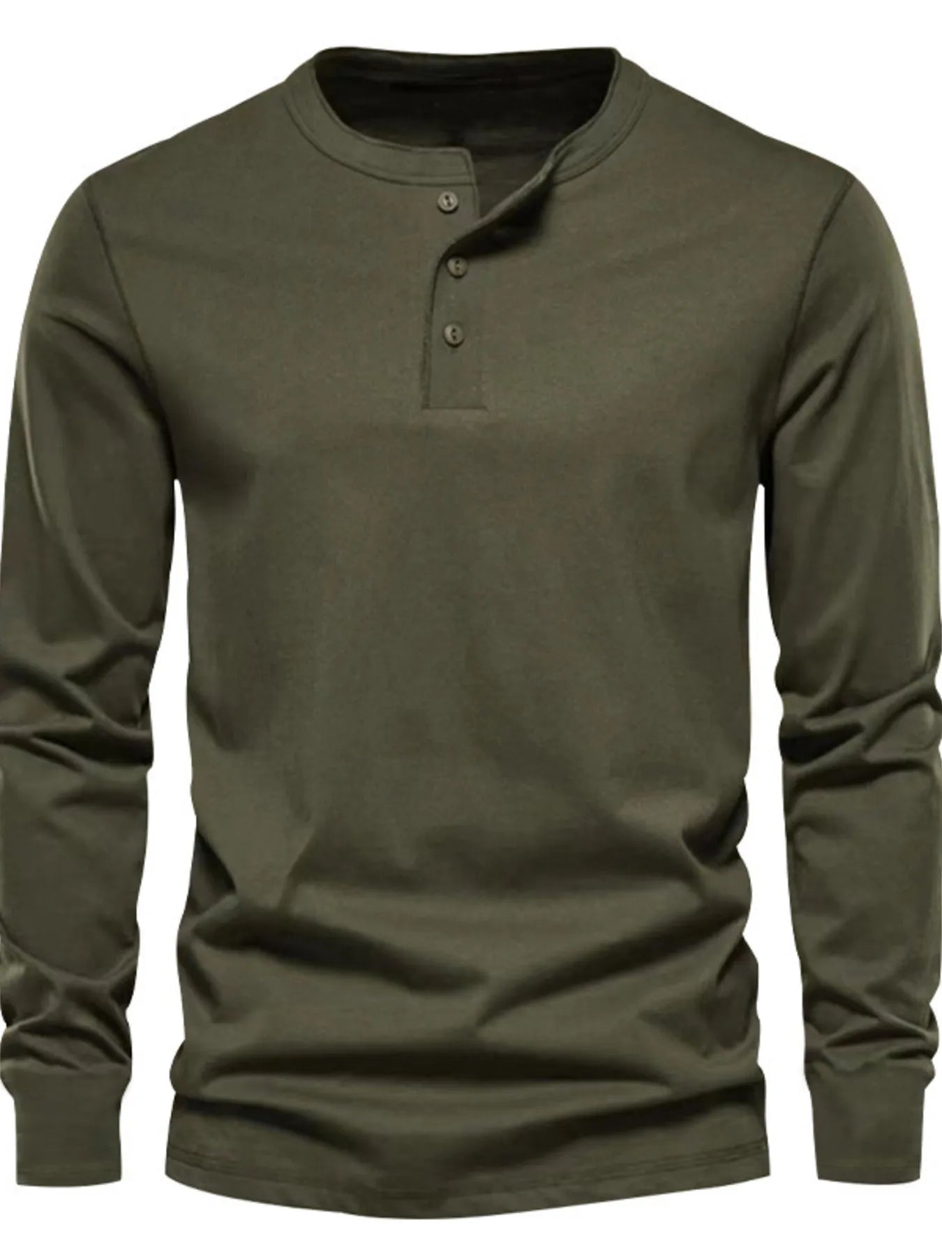 Men's Full Size Button Detail Long Sleeve Henley T-Shirt Plus Size Army Green / S