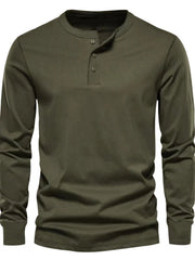 Men's Full Size Button Detail Long Sleeve Henley T-Shirt Plus Size Army Green / S