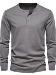 Men's Full Size Button Detail Long Sleeve Henley T-Shirt Plus Size Dark Gray / S
