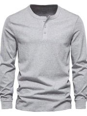 Men's Full Size Button Detail Long Sleeve Henley T-Shirt Plus Size Light Gray / S