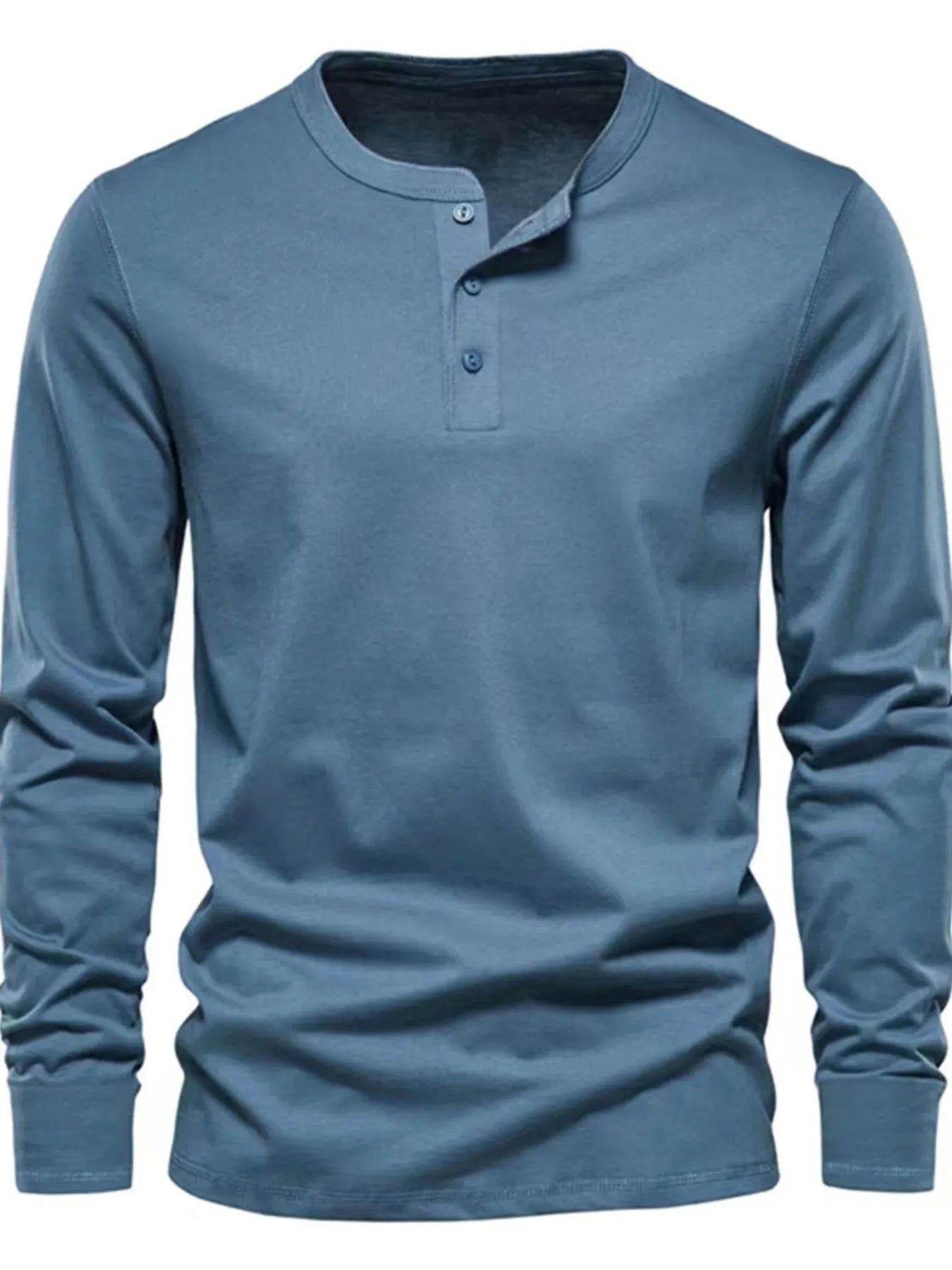 Men's Full Size Button Detail Long Sleeve Henley T-Shirt Plus Size Sea blue / S
