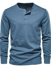 Men's Full Size Button Detail Long Sleeve Henley T-Shirt Plus Size Sea blue / S