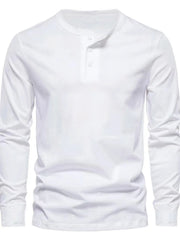 Men's Full Size Button Detail Long Sleeve Henley T-Shirt Plus Size White / S