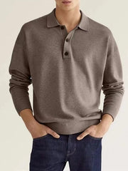 Men's Full Size Button Detail Long Sleeve Polo Plus Size Mocha / S