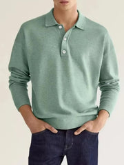 Men's Full Size Button Detail Long Sleeve Polo Plus Size Sage / S