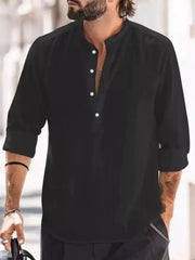 Men's Full Size Button Detail Long Sleeve Shirt Plus Size Black / XS
