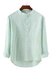Men's Full Size Button Detail Long Sleeve Shirt Plus Size Light Green / XS