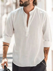 Men's Full Size Button Detail Long Sleeve Shirt Plus Size White / XS