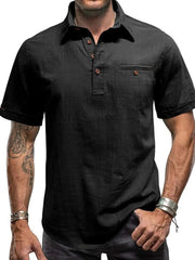 Men's Full Size Button Detail Short Sleeve Polo Plus Size Black / S