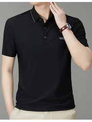 Men's Full Size Button Detail Short Sleeve Polo Plus Size Black / S