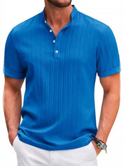Men's Full Size Button Detail Short Sleeve Polo Plus Size Blue / S