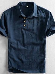 Men's Full Size Button Detail Short Sleeve Polo Plus Size Dark Blue / S