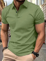 Men's Full Size Button Detail Short Sleeve Polo Plus Size Green / S