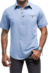 Men's Full Size Button Detail Short Sleeve Polo Plus Size Light Blue / S