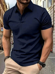 Men's Full Size Button Detail Short Sleeve Polo Plus Size Navy Blue / S