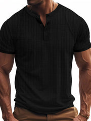 Men's Full Size Button Detail Short Sleeve Top Plus Size Black / S
