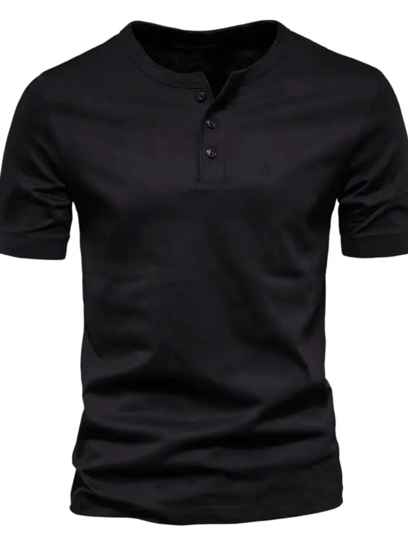 Men's Full Size Button Detail Short Sleeve Top Plus Size Black / S