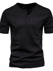 Men's Full Size Button Detail Short Sleeve Top Plus Size Black / S