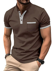Men's Full Size Button Detail Short Sleeve Top Plus Size Brown / S