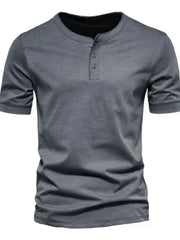 Men's Full Size Button Detail Short Sleeve Top Plus Size Dark Gray / S